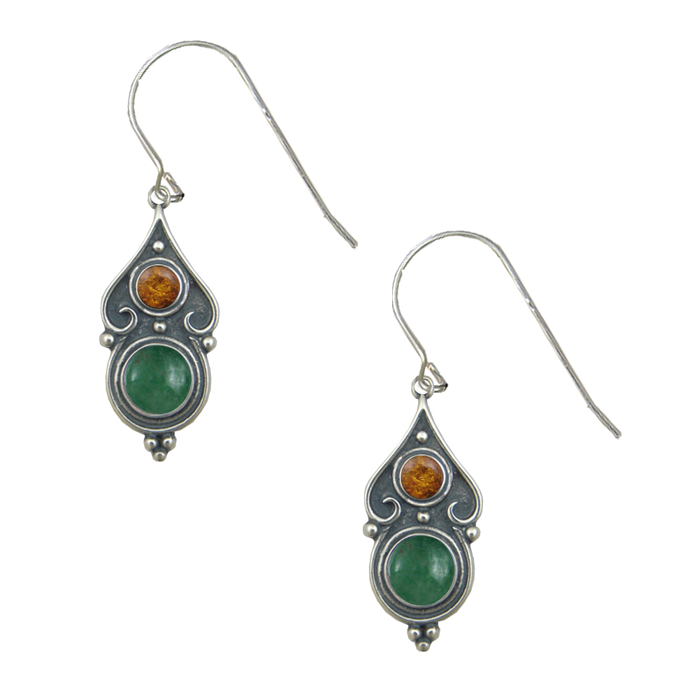 Sterling Silver Designer Post Stud Earrings With Jade And Amber